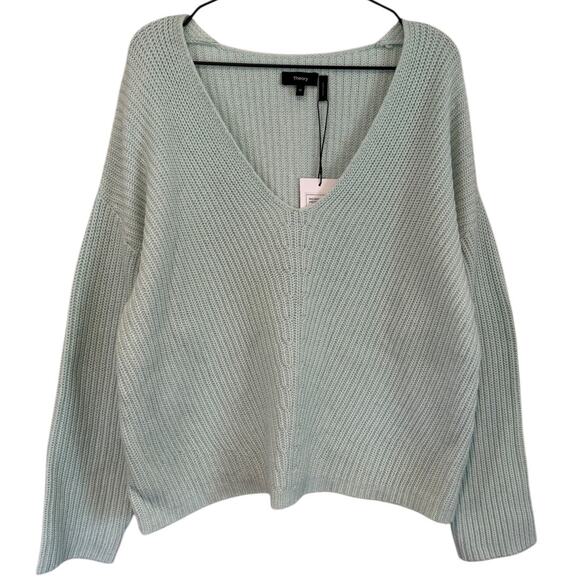 NWT Theory IWG Easy V Neck Duane Knit Sweater Light Mint Cotton Merino Wool - Picture 3 of 8